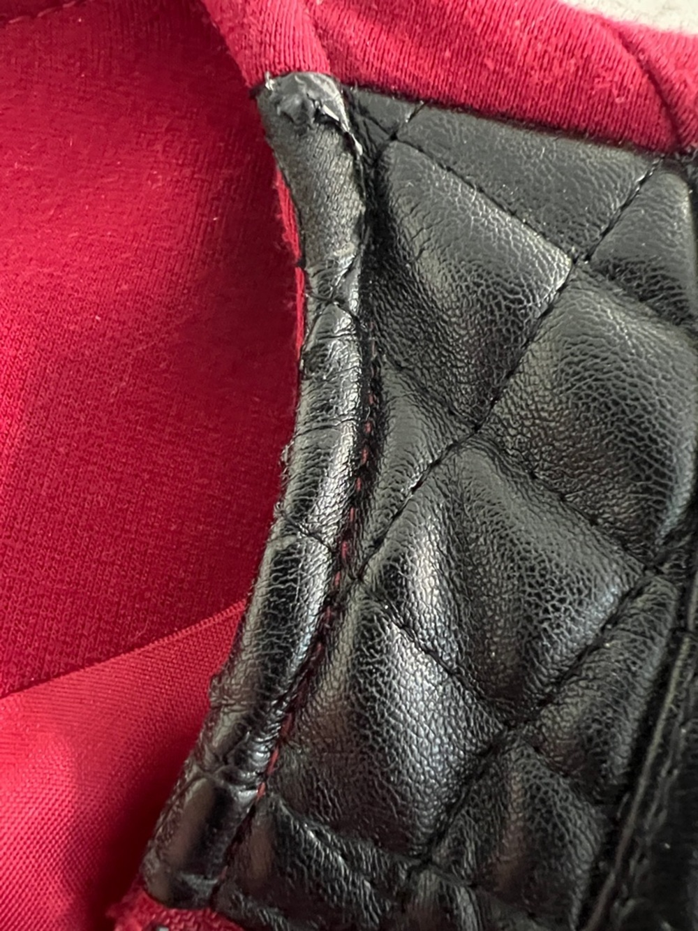 Lena Gabrielle Red Jacket Black Quilted Faux Leather Panels Zipper Trim - Size 8 - Picture 15 of 15